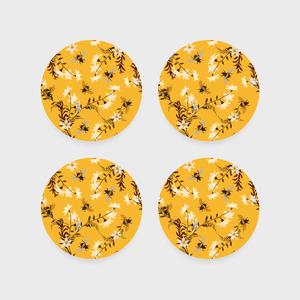 Bees & Flowers Coaster Inserts (Set of 4)