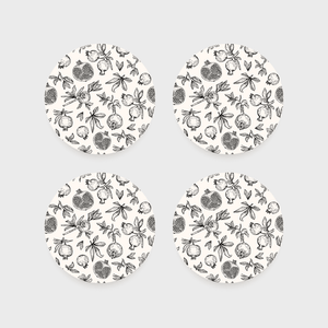 Black & White Pomegranate Coaster Inserts (Set of 4)